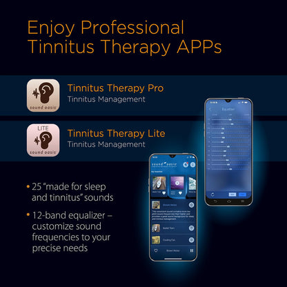 Sound Oasis® Bluetooth® Tinnitus Sound Therapy System® - Sleep Better, Manage and Mask Tinnitus, 25 Built-in Sounds for Tinnitus Relief, 12-Hour Sound Duration