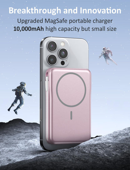 Magnetic Portable Charger, 10000mAh Power Bank, 5 in 1 Portable Charger with Built in Cable, 20W Fast Charging for Magsafe Battery Pack Compatible with iPhone 17/16/15/14/13/12 Pro/Pro Max Series