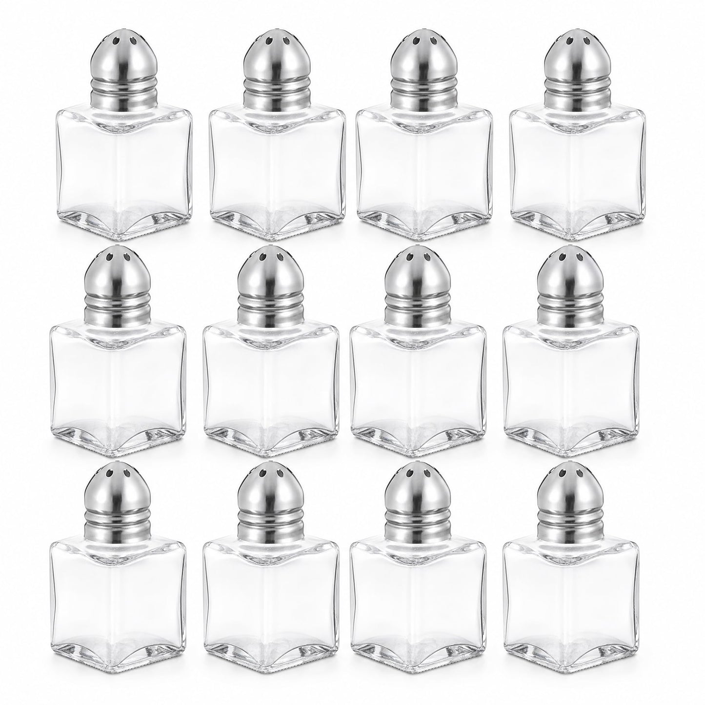 Notana Mini Salt and Pepper Shakers Set - Small Glass Salt Pepper Shaker with Stainless Steel Lids - Modern Kitchen Table Saleros for Dining - Refillable Cute Containers, Pack of 12