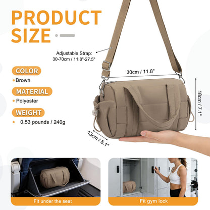 Convgo 8L Mini Gym Bag for Women, Small Size Sport Duffel Bag for Yoga Dance Swimming, Water-Resistant Compact Workout Bag with Adjustable Strap, Brown