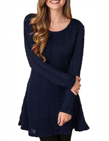 Mansy Womens Knitted Crewneck Sweater Dress Blue Small