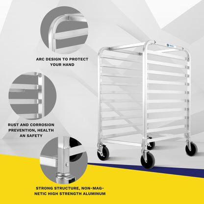 BIEAMA 10-Tier Sheet Pan Rack with Cover, NSF Bun Pan Rack, Aluminum Bakery Rack, Home Commercial Kitchen Bakery Cooling, 4 Wheels