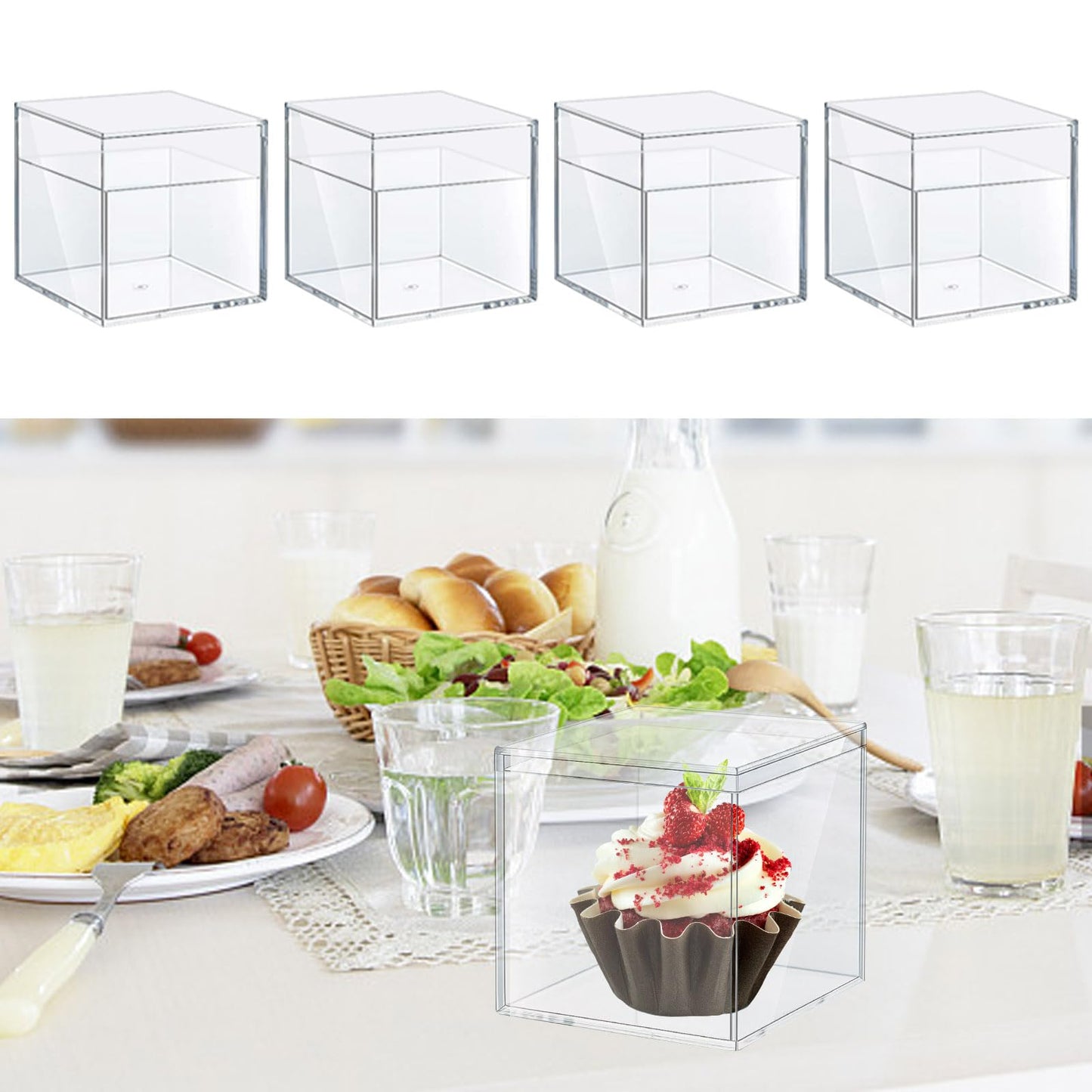 LIDSCURA 24 Pack 2''x2''x2'' Acrylic Box with Lids for Storage Display, Acrylic Cube Containers for Halloween Storage, Christmas Ornaments, for Candy Pill, Tiny Jewelry, Cosmetics, Party Favor