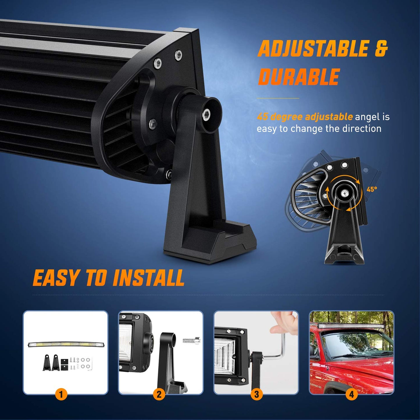 Nilight - 18015C-A LED Light Bar, 52Inch, 783W, 78000LM, Curved Triple Row Flood Spot Combo Beam Off Road Driving Lights for Boat, Trucks, 2 Years Warranty