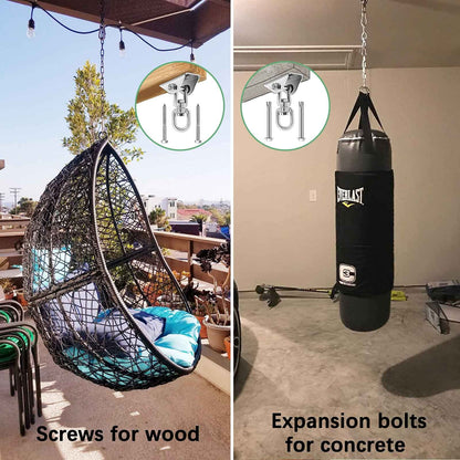 weiatas Hammock Chair Hanging Hardware Kit with Chain and Spring, Heavy Duty Porch Swing Hanger, 360 Swivel Ceiling Hooks for Punching Bag,Gym