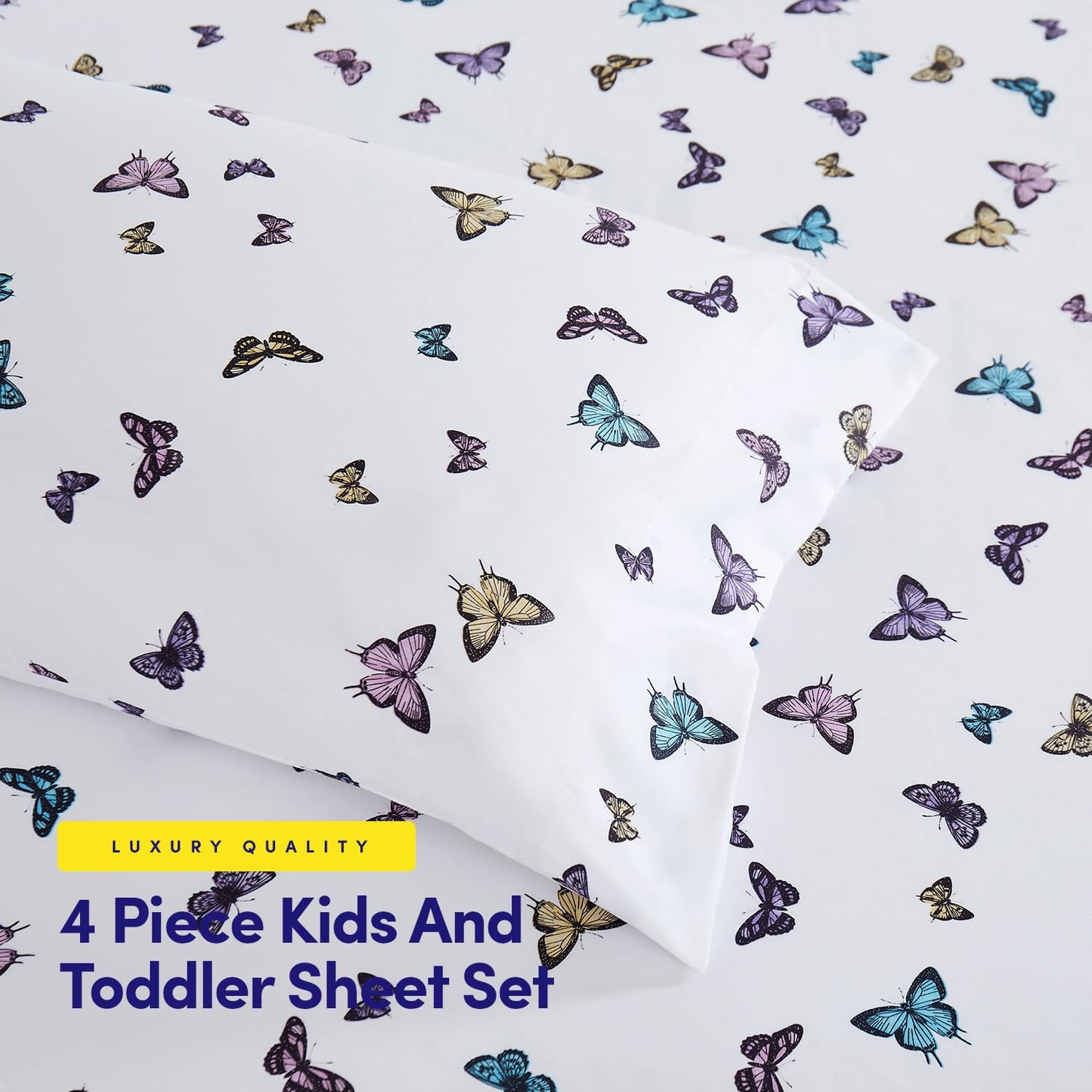 1500 Supreme Kids Bed Sheet Collection - Fun Colorful and Comfortable Boys and Girls Toddler Sheet Sets - Deep Pocket Wrinkle Free Soft and Cozy Bedding - Twin XL, Butterflies