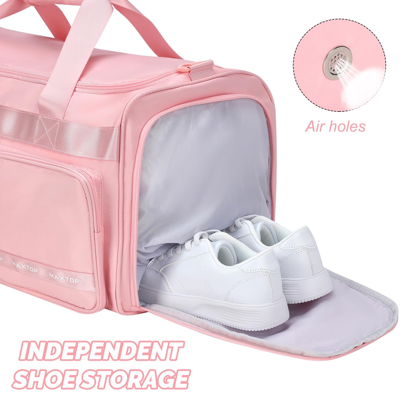 MAXTOP Travel Duffle Bag for Women Carry On Tote Weekender Overnight Bag Large Capacity Duffel Bag With Shoe Compartment,Pink Gym Bag with Dry and Wet Separation