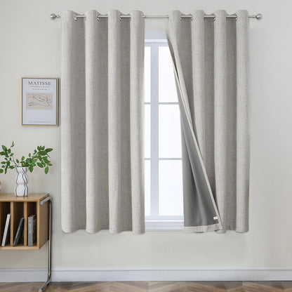 Joydeco Blackout Curtains 63 Inch Length, Living Room Curtain 2 Panels Set, Grommets Room Darkening Textured Thermal Drapes, Greyish White Blackout Curtains for Bedroom (42x63inch)