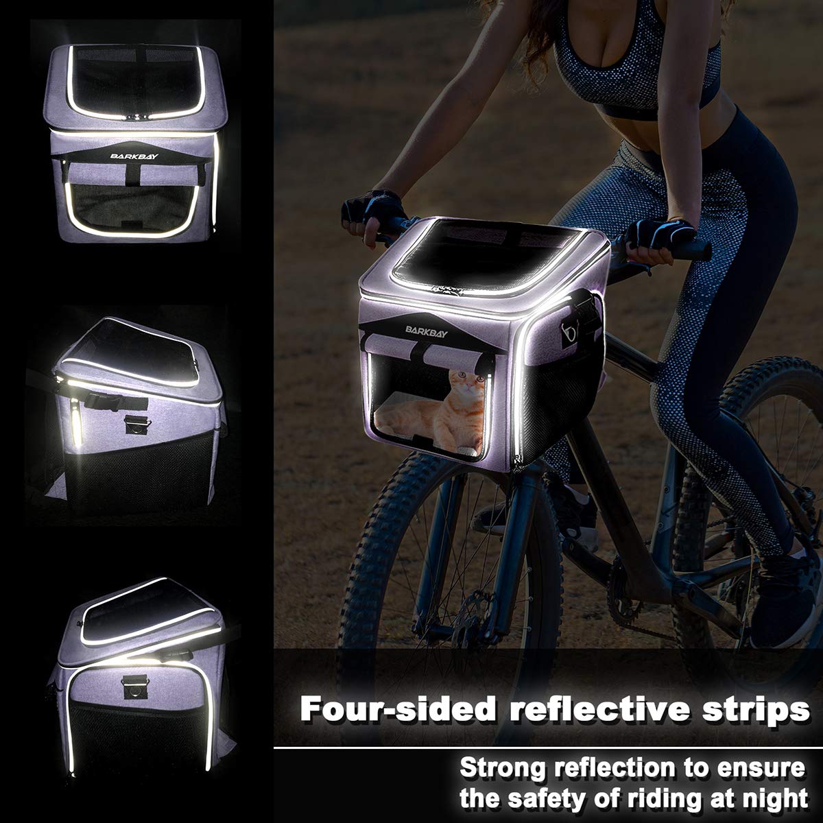 BARKBAY Dog Bike Basket Carrier, Expandable Foldable Soft-Sided Dog Carrier, 2 Open Doors, 5 Reflective Tapes, Pet Travel Bag, Safe and Easy for Small Medium Cats and Dogs (Purple)