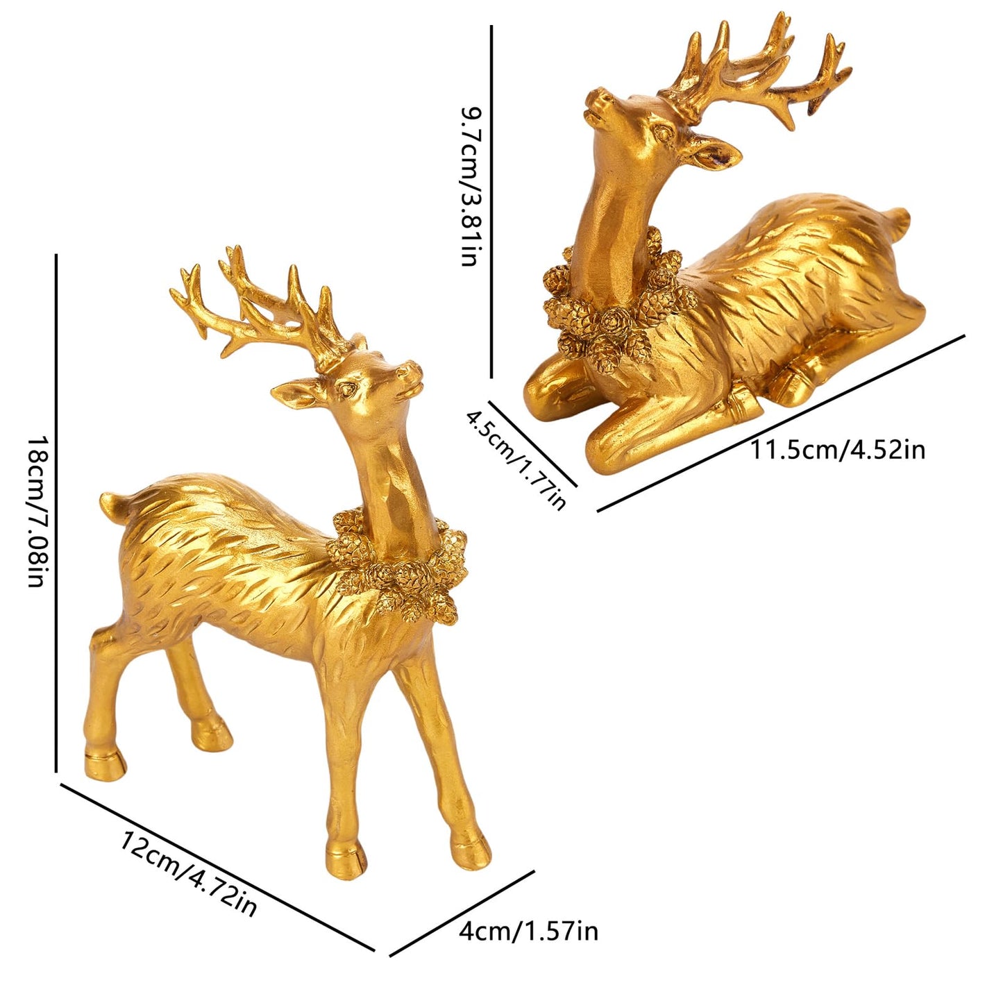 Zensounding 2PCS Christmas Deer Pendant Bedding and Standing Gold Deer Resin Home Decoration Suitable for Fireplace Living Room Dining Table Christmas Decoration (Silvery)