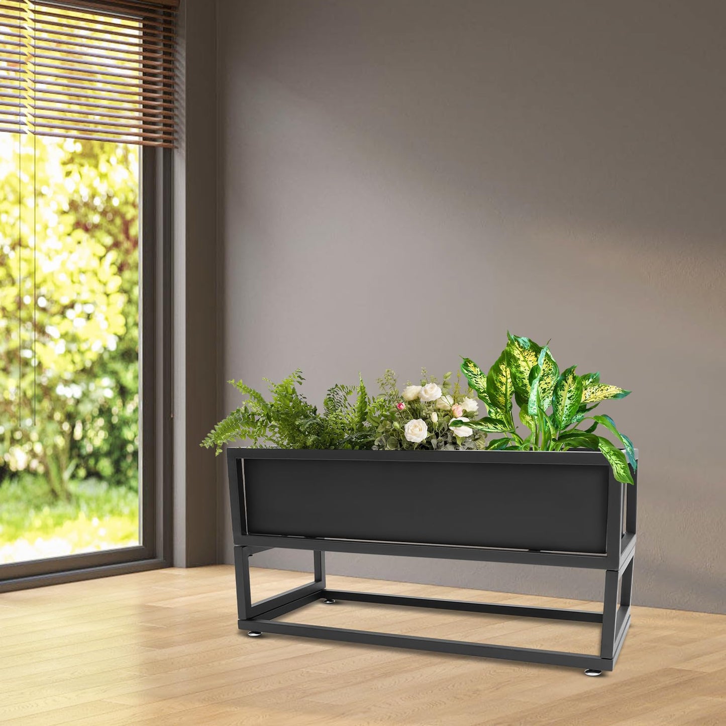Ongniong Outdoor Elevated Planter Box Rectangle Raised Garden Bed 29" x 12" x 14" Carbon Steel Metal Planters with Drainage for Herbs and Flowers All-Weather Flower Beds for Patio