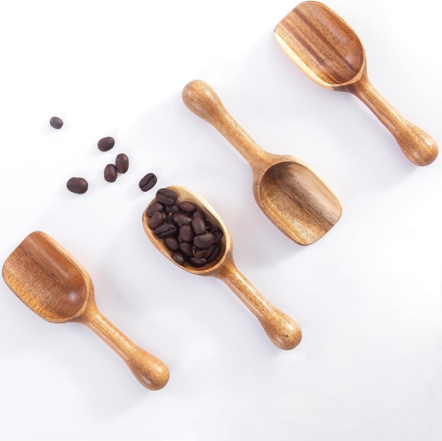 LEBAMI Wooden Coffee Scoop for Ground Coffee,4pcs Coffee Measuring Scooper for Beans Powder Tea Shovel,Small Wood Spoons Multipurpose for Jars Canisters,Kitchen Spice Pepper Condiment Powder Shovel