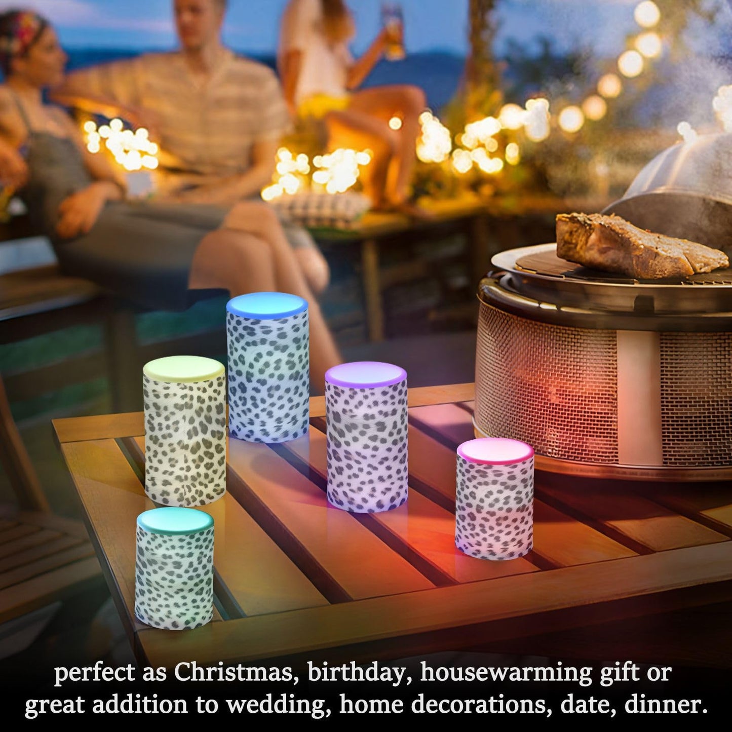 GUIJI White Leopard Print Flameless Candles, Flameless Candles with Remote Set of 2, Flameless Candles Battery Operated, Pillar Candles Home Decoration, Christmas, Party, E08D23009