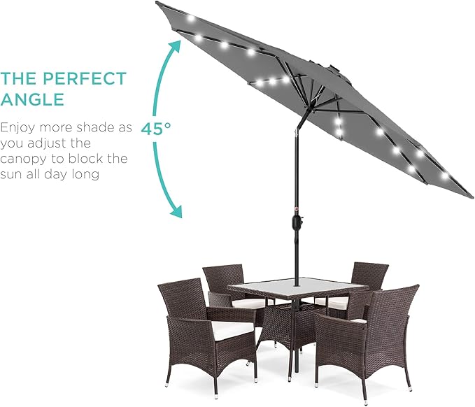 Best Choice Products 10ft Solar Polyester LED Lighted Patio Umbrella w/Tilt Adjustment and UV-Resistant Fabric