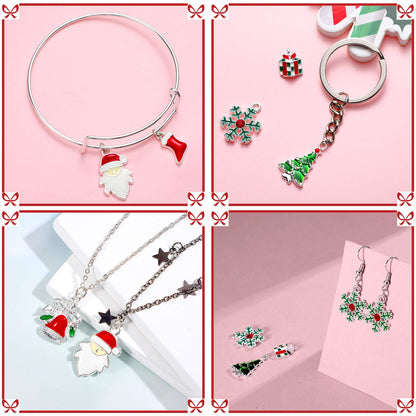 Hicarer 56 Pieces Christmas Charms Pendants Christmas Tree Snowflake Bell Garland Santa Sock Gift Box Pendants for Necklace Bracelet Keychain Jewelry Making DIY Crafts