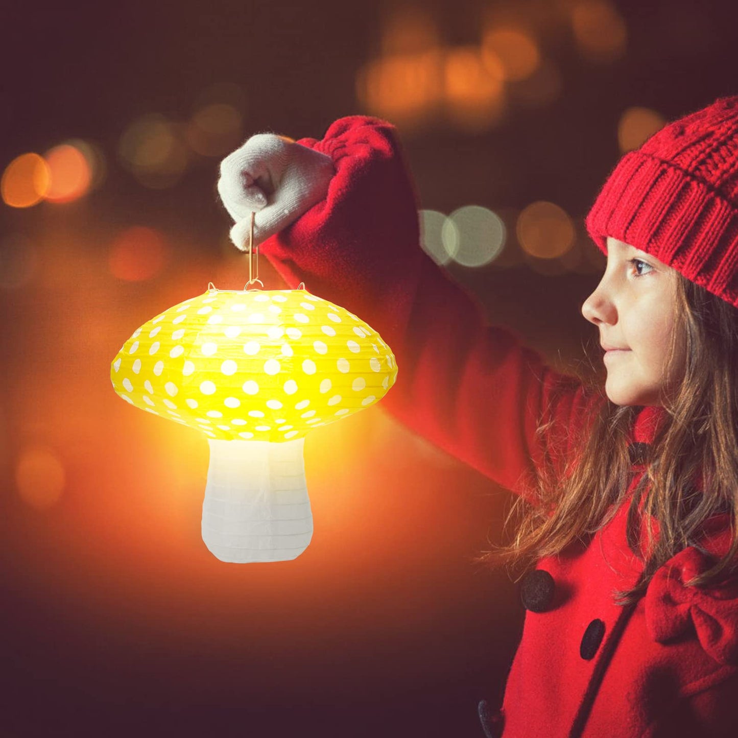 4Pcs Mushroom Shaped Paper Lanterns, Windspeed Large Mushroom Shaped Lanterns For Nursery Garden Christmas Party Decoration, 8 inch, 12 inch (Yellow)