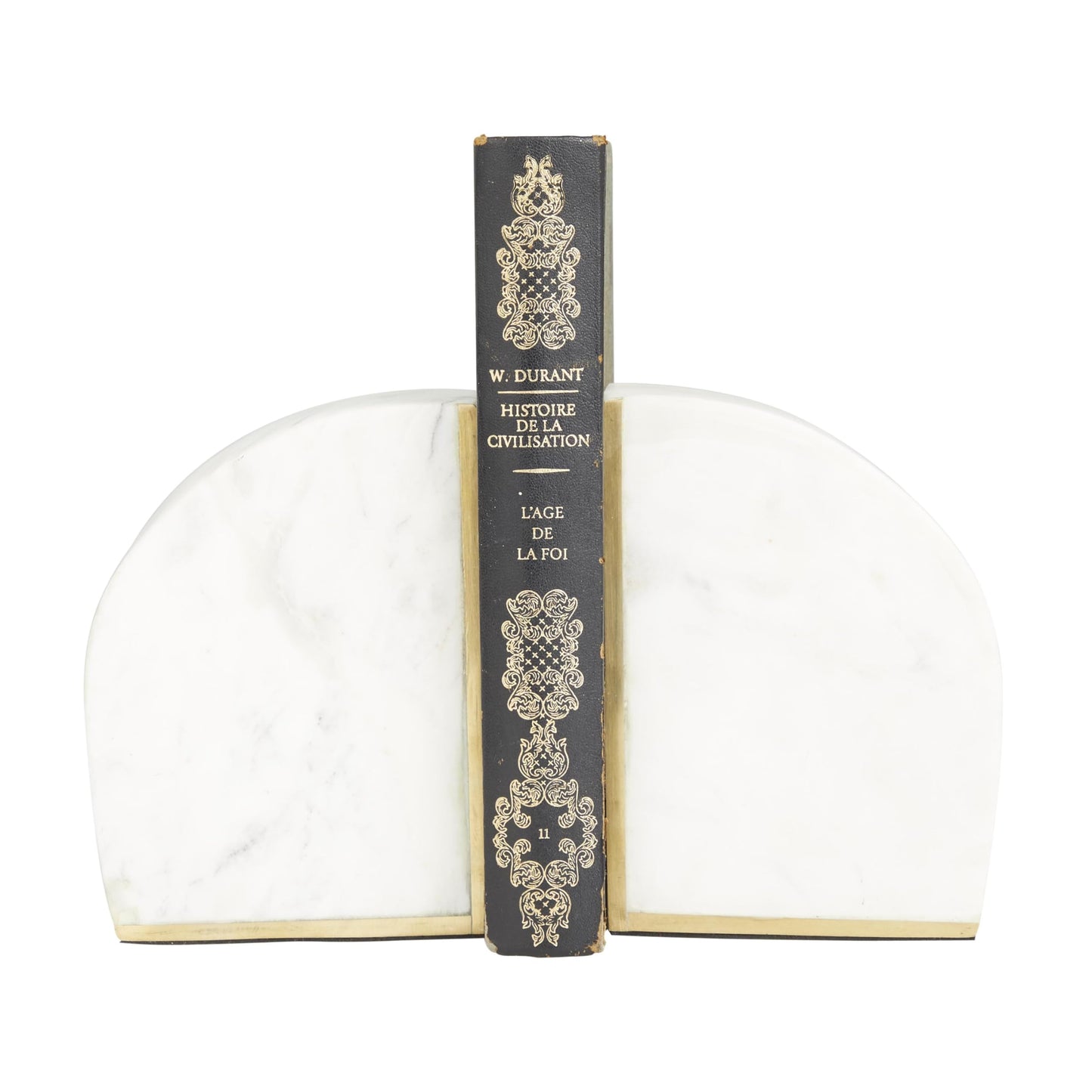 CosmoLiving by Cosmopolitan Marble Geometric Bookends with Gold Inlay, Set of 2 4"W, 6"H, White