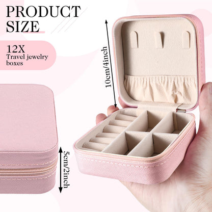 JOUTYFOR 12 Pcs Mini Travel Jewelry Case Bridesmaid Proposal Gift Boxes, Small PU Leather Earring Organizer, Bulk Travel Accessories Portable Jewelry Holder (Pink)