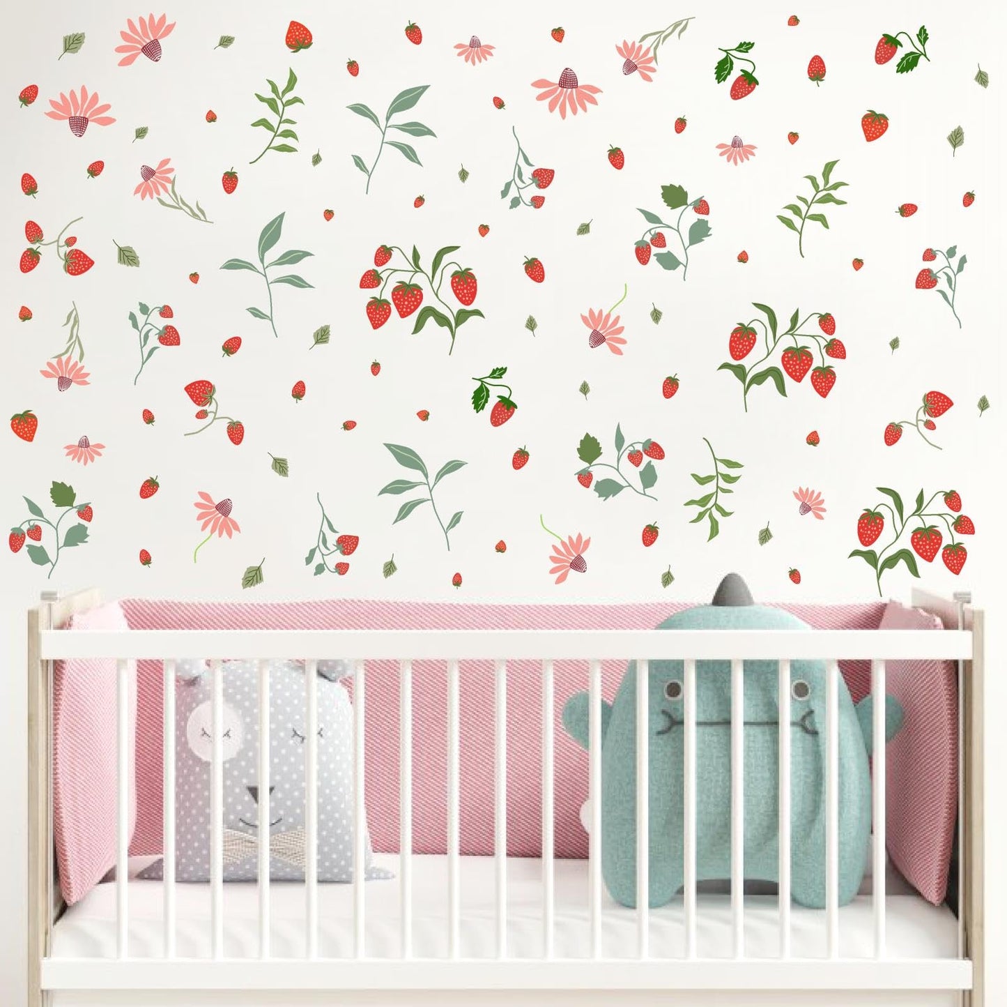Strawberry Wall Decals Berry Fruit Wall Stickers Floral Leaf Fruits Leaves Stickers Cute Strawberries Wall Sticker Removable Berries Strawberry Decals for Nursery Girls Room Bedroom Decor