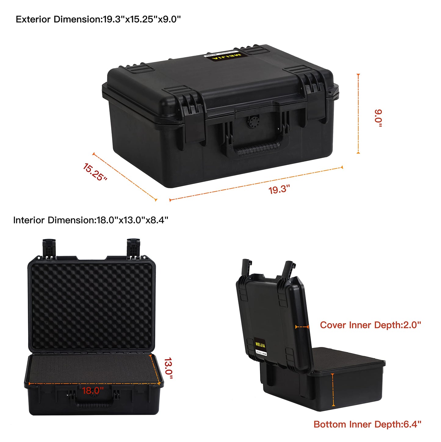 MEIJIA Premium Waterproof Hard Compact Camera Case with customizable fit foam,Full Protection with Light&Convenient Design,19.3"x15.25"x9.01",Elegant Black