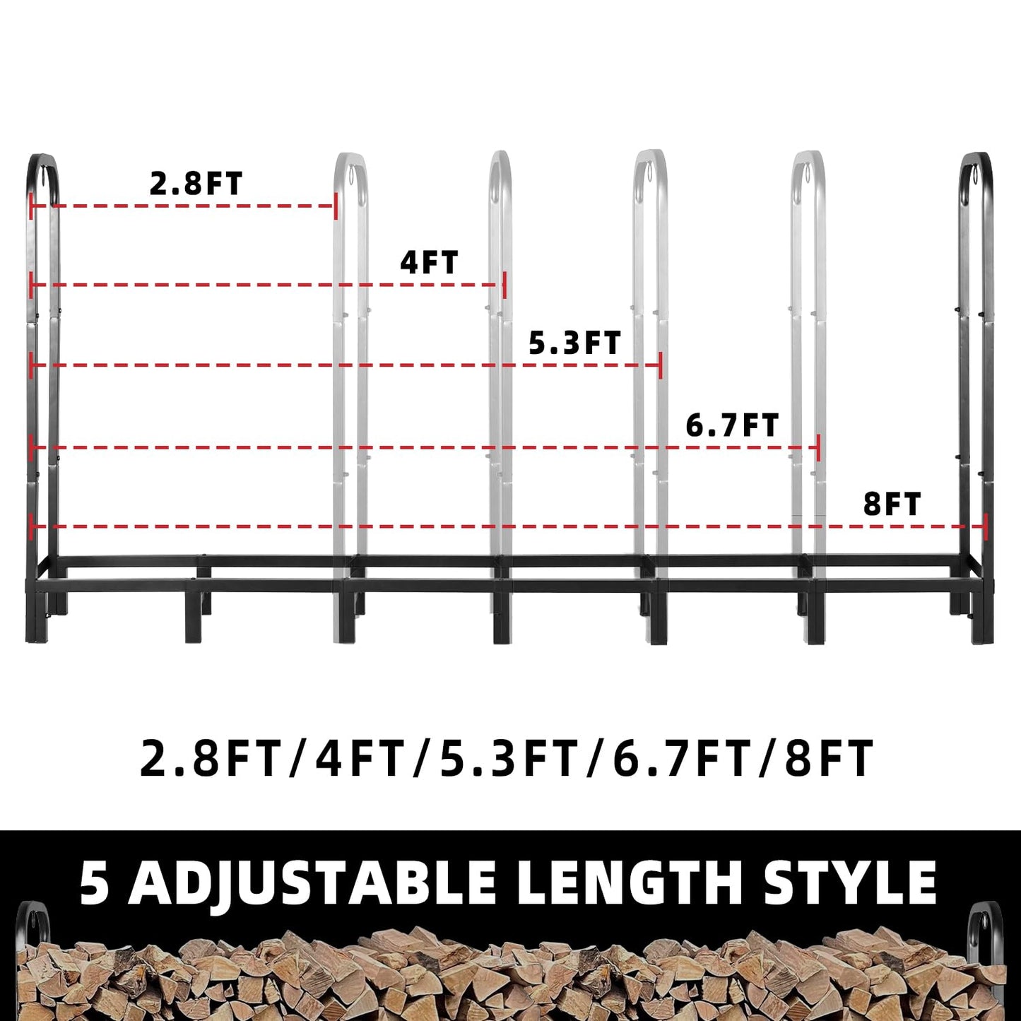 Kendane 8FT Firewood Rack Outdoor with Cover, Heavy Duty Adjustable Firewood log Storage & Holder, Wood Pile Lumber Storage Rack Stacking Outside for Courtyard Patio.