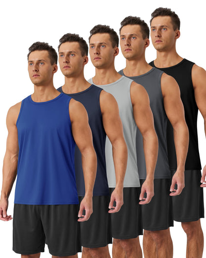 BOOJO 5 Pack Tank Tops Men - Quick Dry Moisture Wicking Summer Workout Muscle Sleeveless Shirts for Gym Beach Running