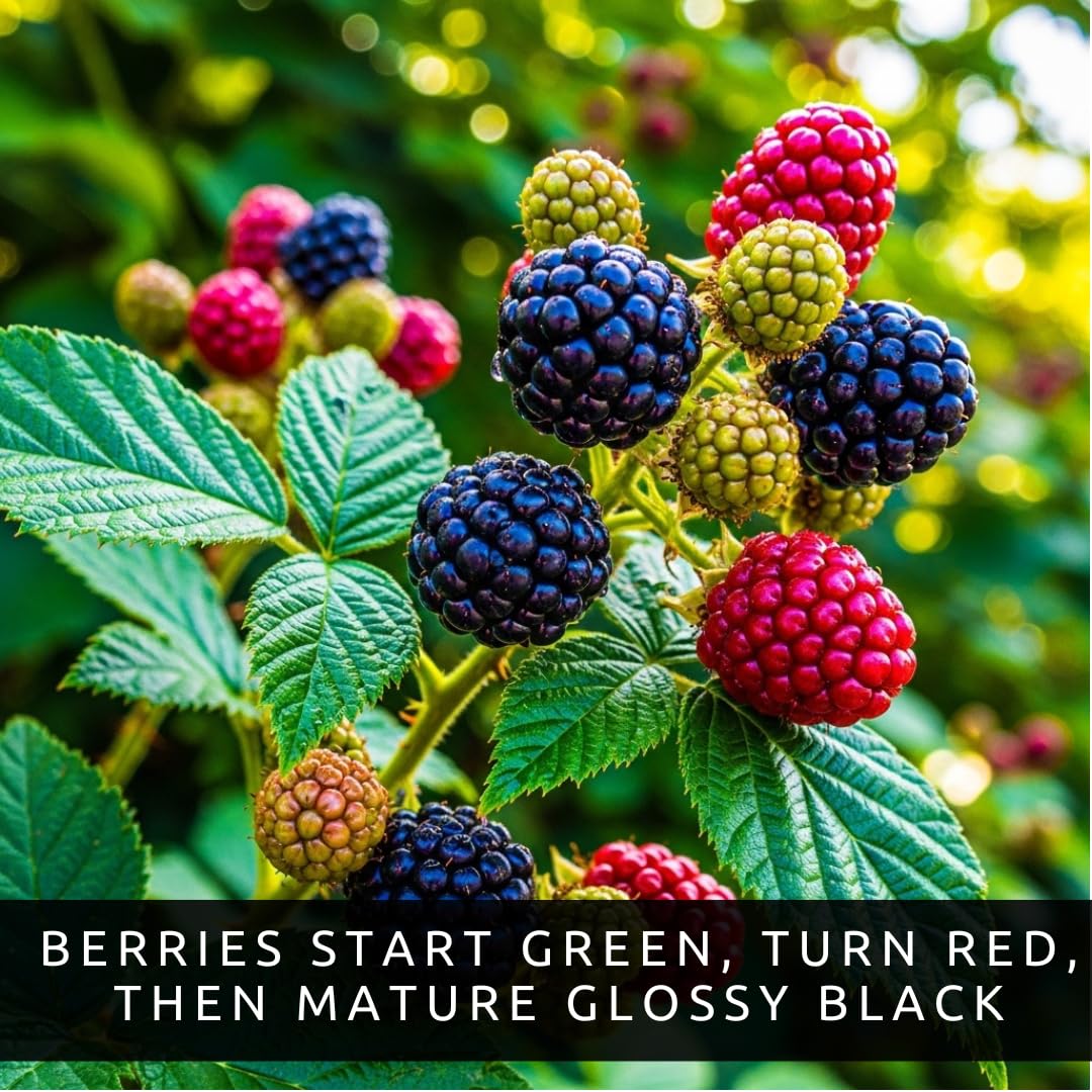 2 Thornless BlackBerry Plants for Growing - Well Rooted 1 Yr. Seedlings in Starter Pots, Ready to Plant - Sweet, Juicy, Large Berries – Easy-Grow, Everbearing Fruit Plants for Gardens