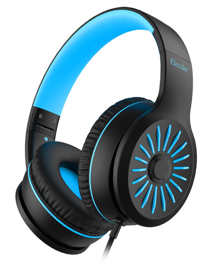 ELECDER i45 On-Ear Headphones with Microphone, Foldable Stereo Bass, 1.5M No-Tangle Cord, 3.5MM Jack, Portable Wired Headphones for School, Kids, Teens, Smartphones, Tablet, Travel - Black