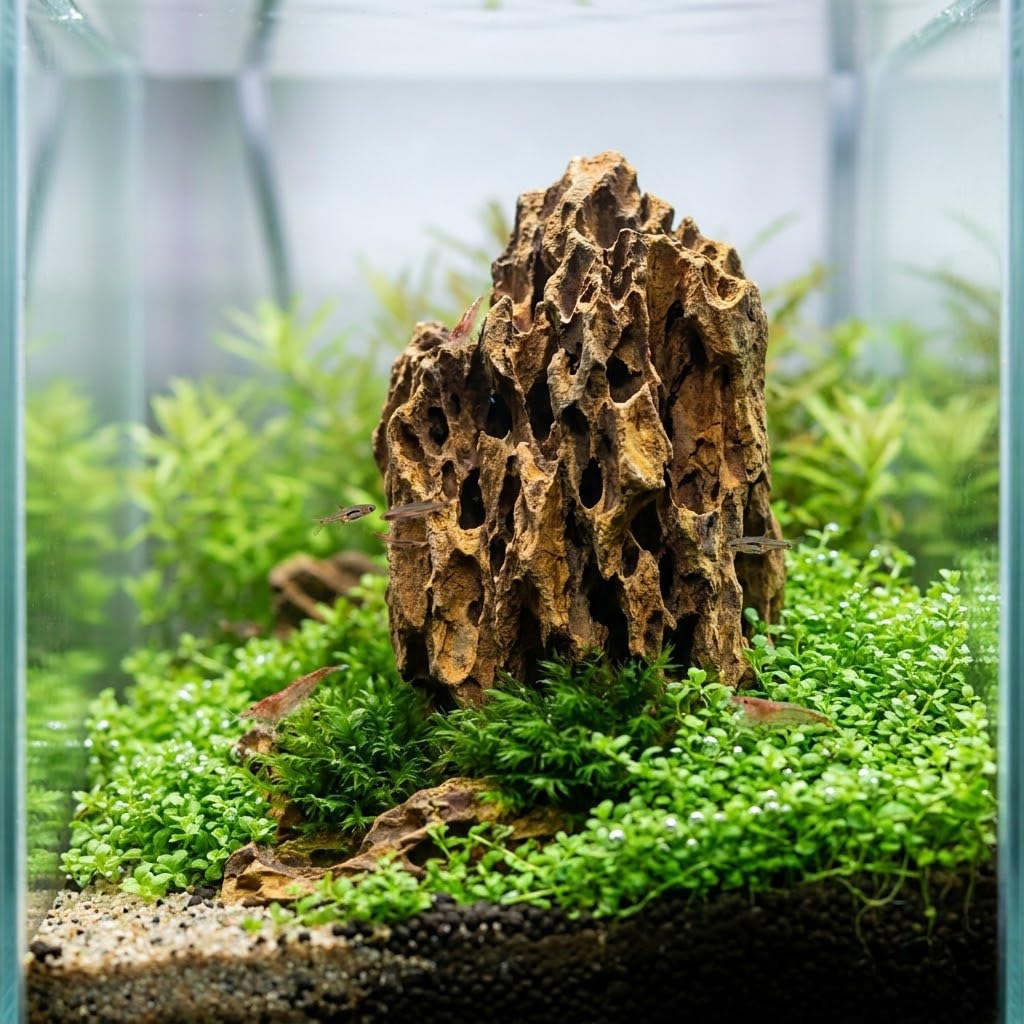 L LIQI Large Dragon Stone Aquarium Rock, 1 Piece 6–8 in Ohko Stone Centerpiece for Aquascaping, Fish Tank, Terrarium, Reptile Enclosure, Paludarium and Bonsai Decor
