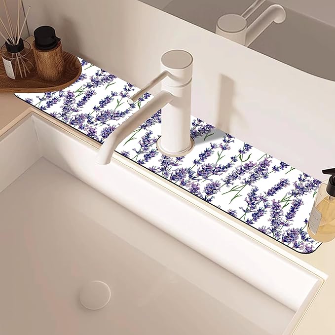 Watercolor Lavender Bunches Kitchen Sink Splash Guard Mat Absorbent Fast Drying
