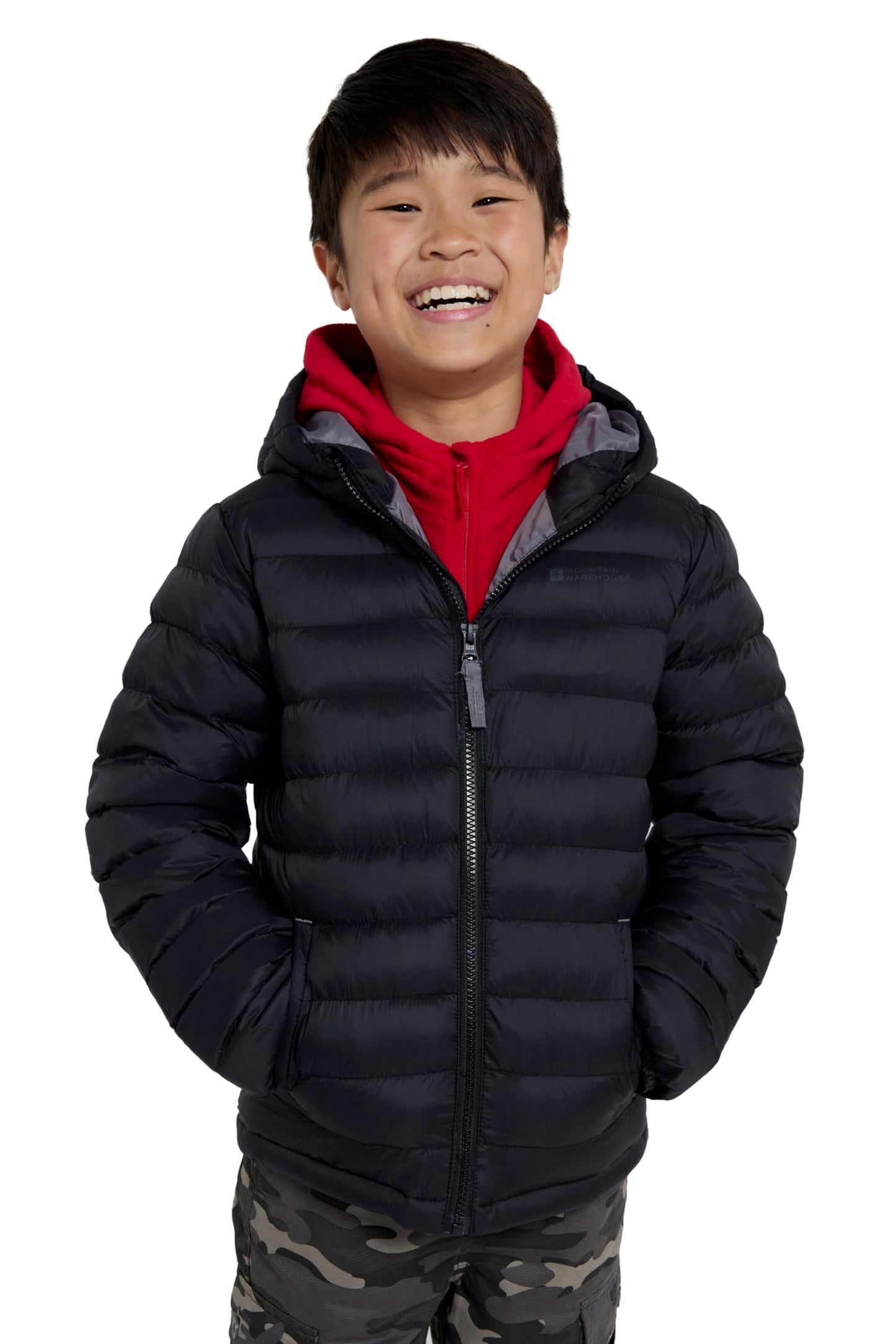 Mountain Warehouse Seasons Padded Kids Puffer Jacket - Water Resistant & Lightweight Insulated Rain Coat, Boys & Girls - Spring Summer, School, Travelling Black Teen Size 13 Years