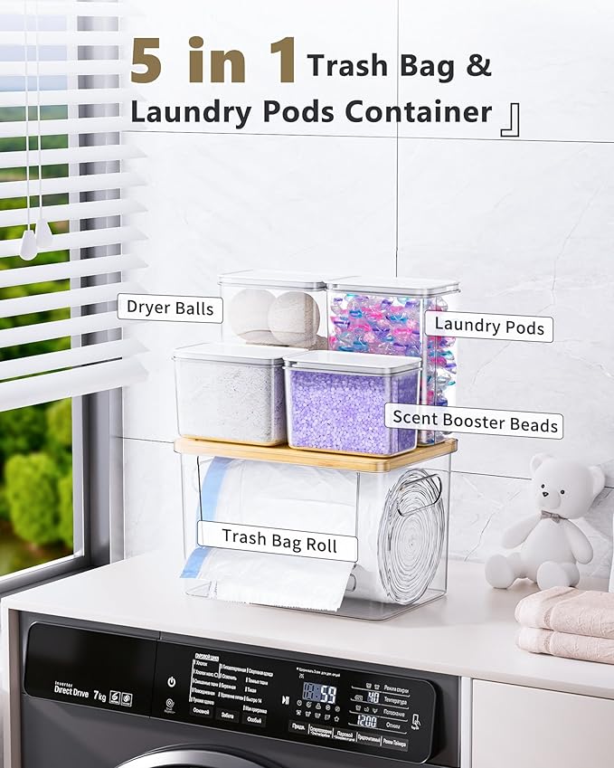 Trash Bag Dispenser Dishwasher Pods Container, 5 in 1 Garbage Bags Holder Under