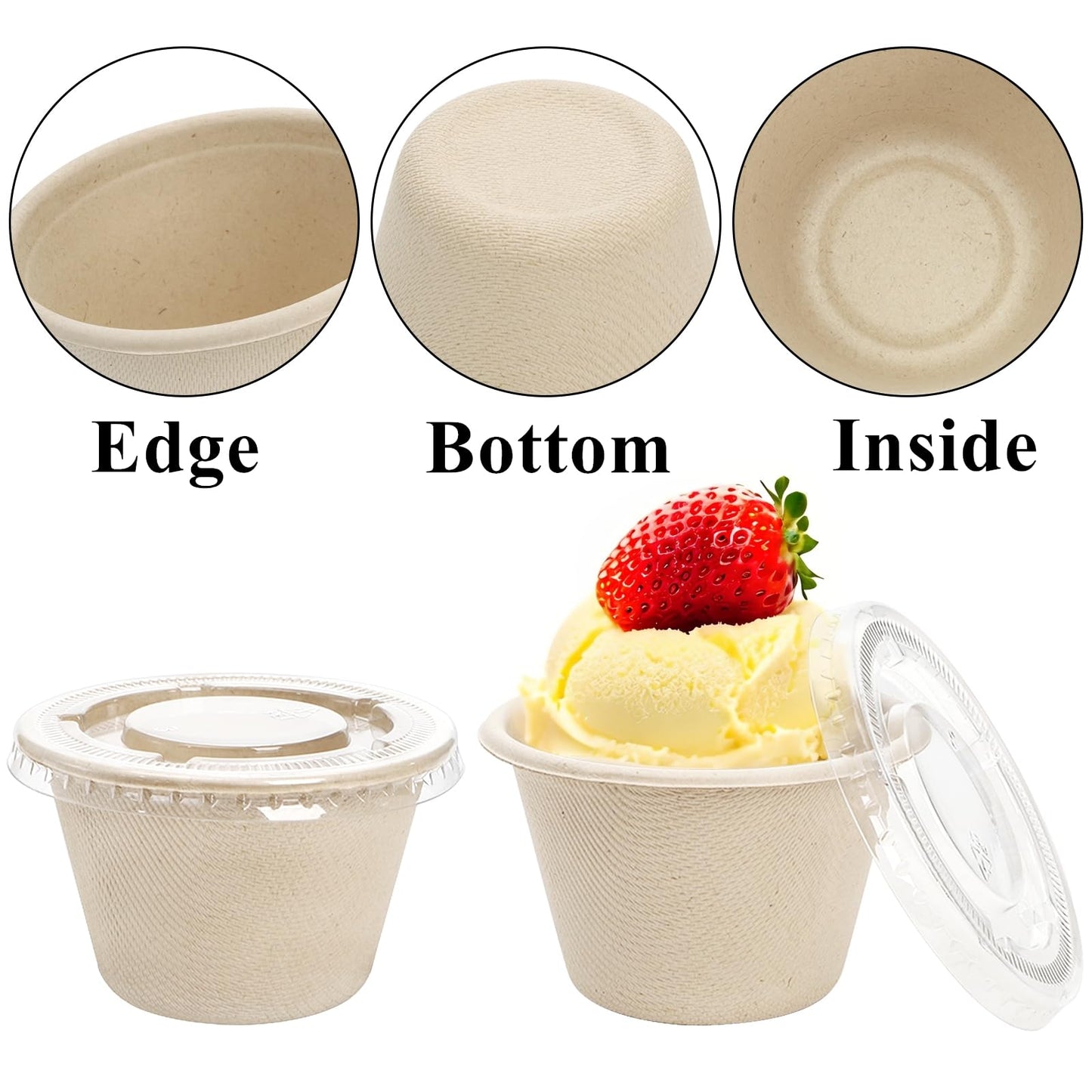 Tebery 200 Pack 4 Oz Disposable Condiment Portion Cups, Small Sauce Dipping Container with Clear Lid, Leak Proof Souffle Ramekin Bowl, Sample Serving Cup for Snack Tasting, Charcuterie, Natural Color