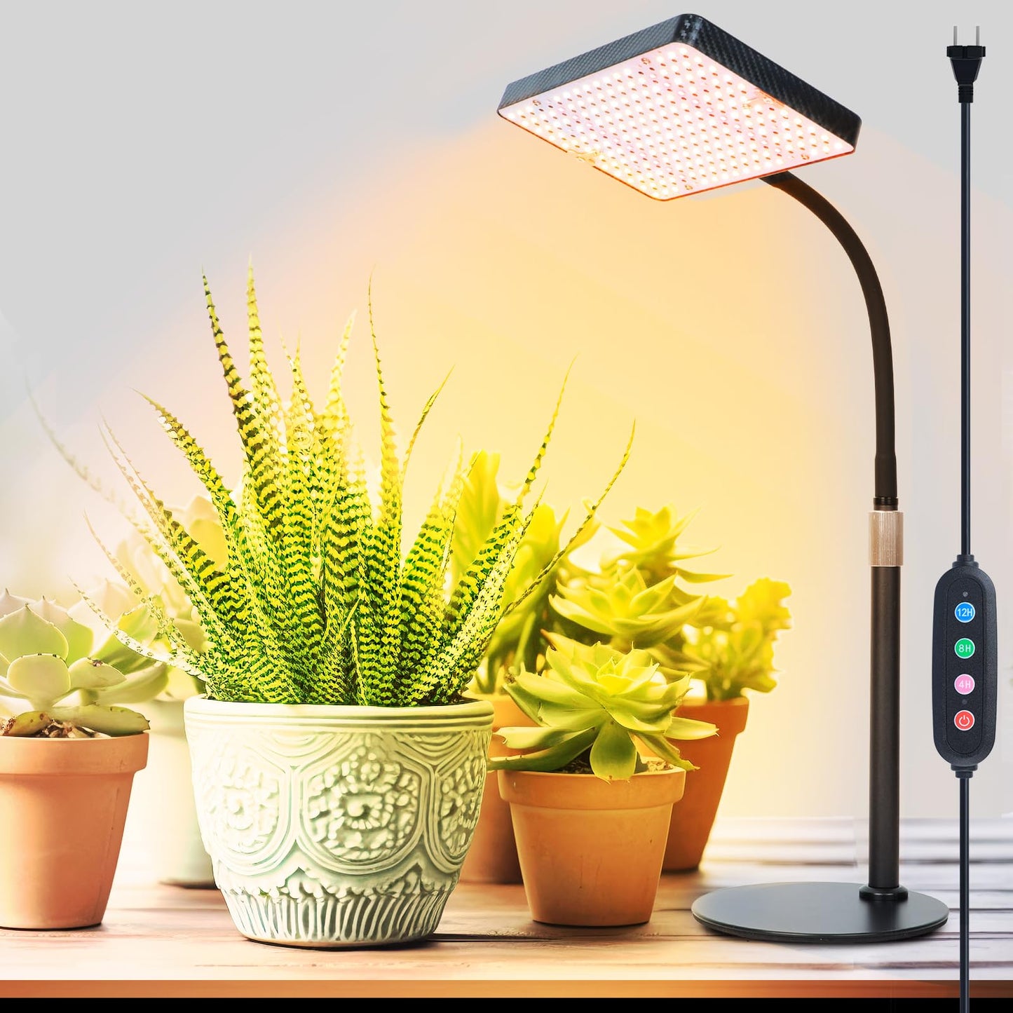 FRGROW 2026 Tabletop Grow Lights for Indoor Plants, Seed Starting, Bonsai, 4/8/12/16/20H Timer, 25 Watt Power Draw, Bright Enough Like A Small Sun, Daisy Chain Function, 16"-24" Height Adjustable