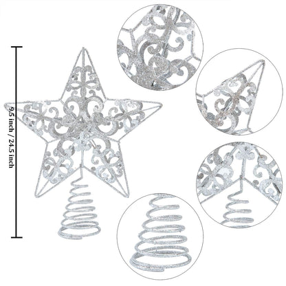 Aneco 10 Inches Christmas Treetop Star Metal Glittered Christmas Tree Topper Xmas Tree Decoration Topper for Christmas Holiday Home Office School Mall Decor, Silver