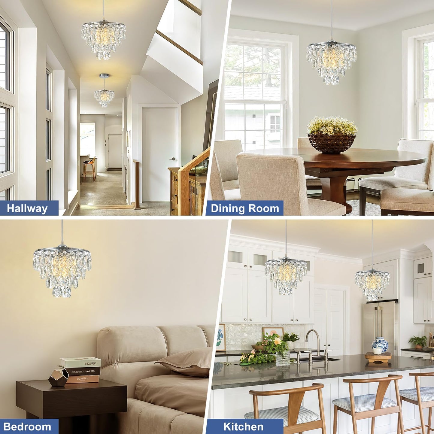 HongnuoFc Mini Crystal Chandelier Small Modern Crystal Flush Mount Ceiling Light for Hallway Closet, E26 Base, K9 Crystal (Chrome-Pendant)