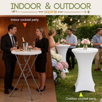 HLPB 28" Round Folding Table with Cover, Foldable Bar Height Table with Removable Legs, Cocktail Table with Handle and Locking Legs for Parties, Patio, Backyard, Wedding, Dining, White
