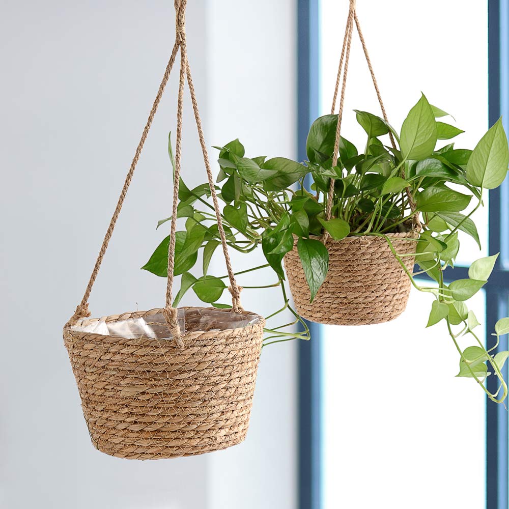 WYSRJ 8inch Jute Rope Hanging Planter Woven Plant Basket Macrame Plant Hangers Plant Holder Basket Decorative Storage Baskets for Plants Pots Home Decor
