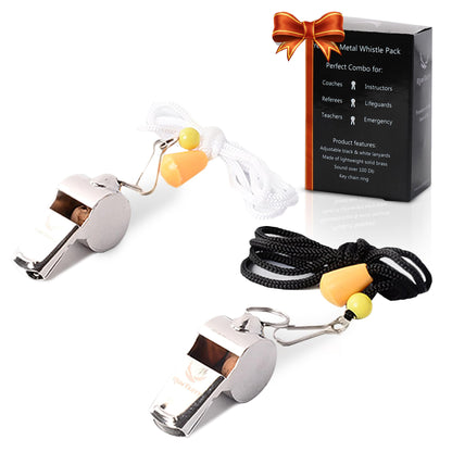Runtasty Essential Metal Safety Whistle 2-Pack with Adjustable & Removable Lanyard – Lightweight, Durable Whistles for Sports, Coaching, Teachers, Outdoor Activities & Emergency Preparedness