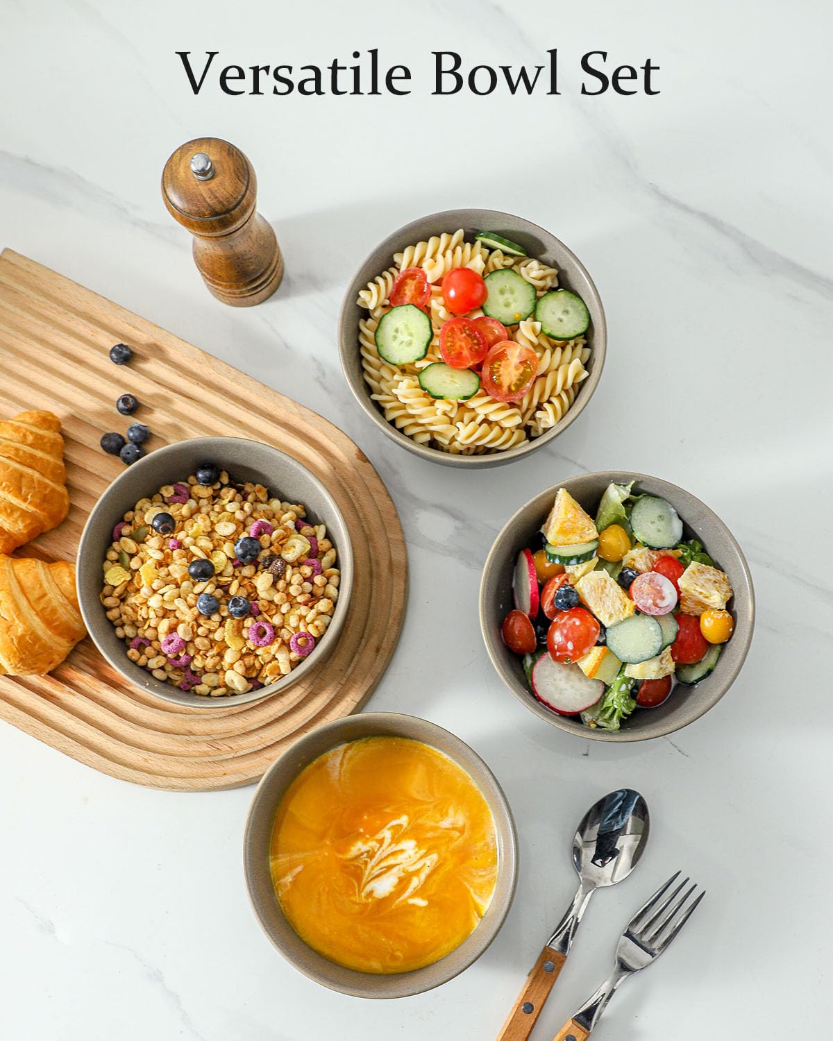 Tikooere Cereal Bowls Set of 4, 24 oz Ceramic Bowls for Kitchen, Stoneware Soup Bowls for Salad, Ramen, Snack, Dessert, Unique Housewarming Gift, Dishwasher Microwave Safe, Matte Gray