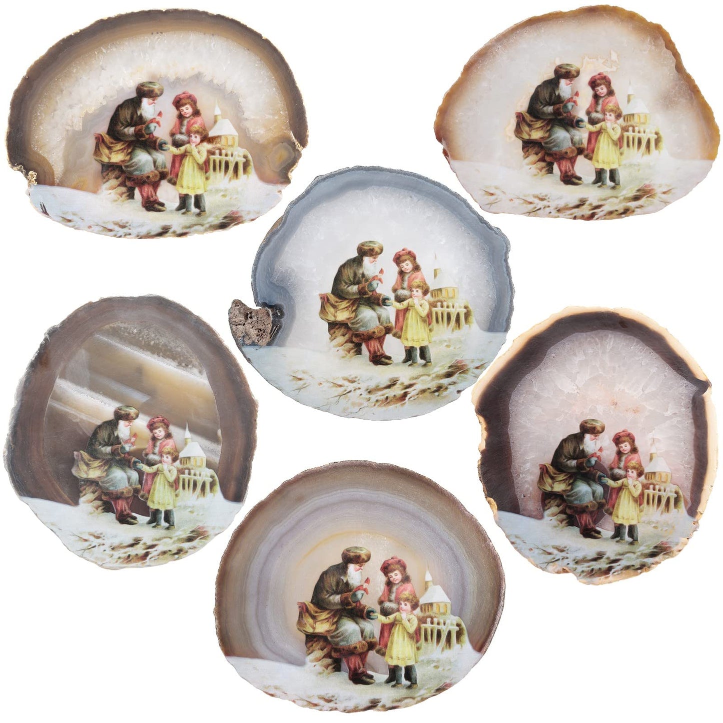 Nupuyai Natural Agate Stone Slice Decor for Home Office, Irregular Geode Agate Painting Artwork with Wooden Stand, Landscape-1