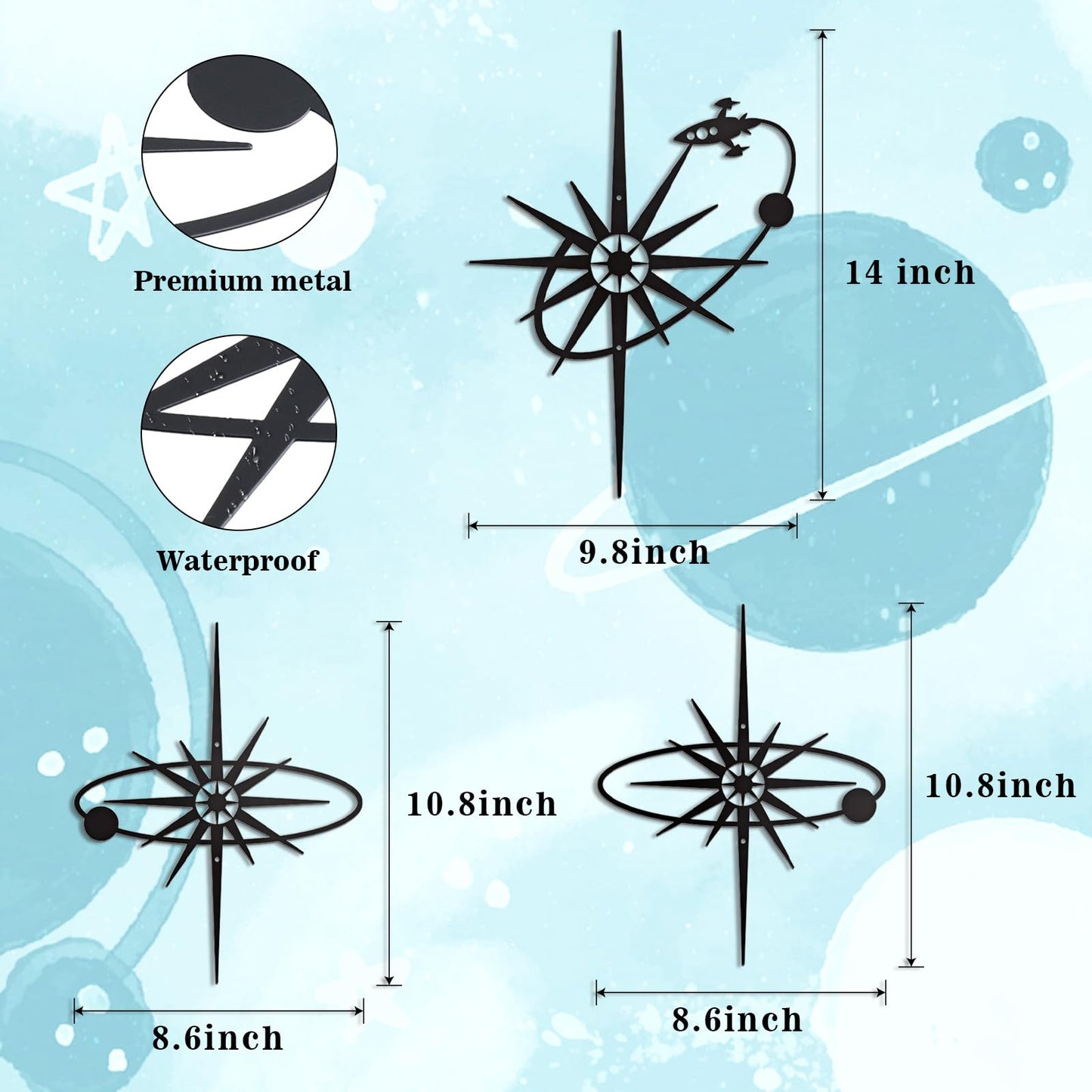 OYEFLY 3 Pieces Metal Wall Art Sun Moon Stars Sculpture (style 1)