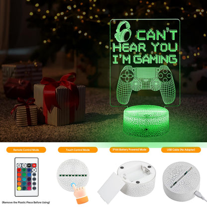 JYDZMYYM 3D LED Gaming Night Light with Remote, Can't Hear You I'm Gaming Controller Design, 16 Color Changing, USB and Battery Powered