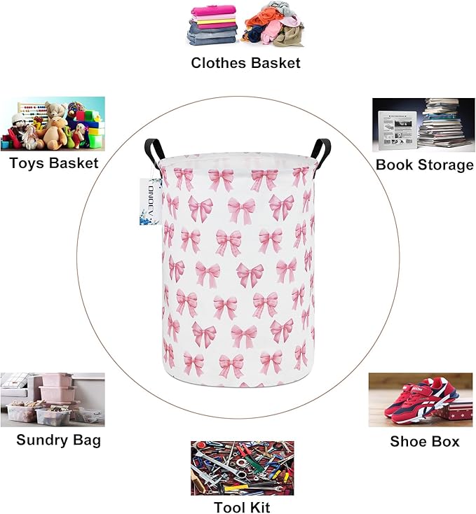 Round Foldable Girls' Storage Basket Kids Laundry Hamper Pink Gift Basket