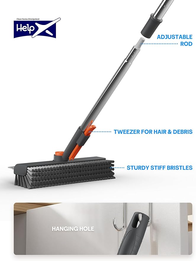 Floor Scrub Brush with Long Handle, 3 in 1 Multi-angle Swivel Right Angled