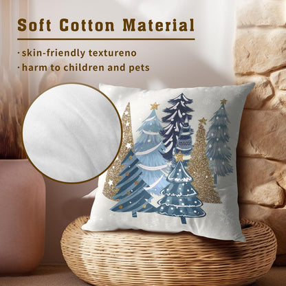 Mweet Christmas Tree Pillow Covers 20x20 Inch, Set of 2 Xmas Blue Pine Trees Snowflakes Winter Holiday Pillowcases Square Cushion Cover Farmhouse Home Decor for Living Room Sofa Couch