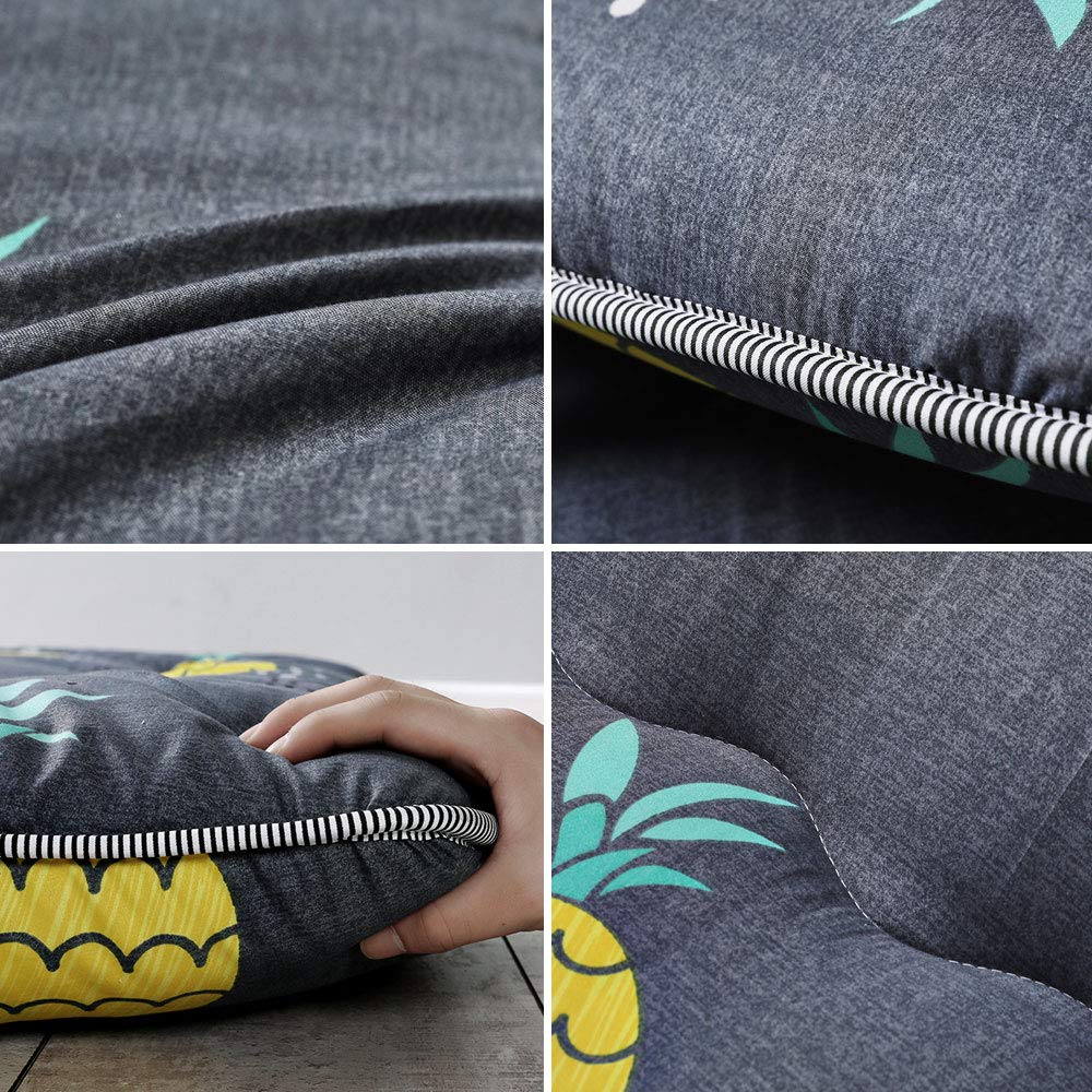 MAXYOYO Grey Pineapple Japanese Floor Futon Mattress, Tatami Mat Portable Camping Mattress Kids Sleeping Pad Foldable Roll Up Floor Lounger Couch, King Size