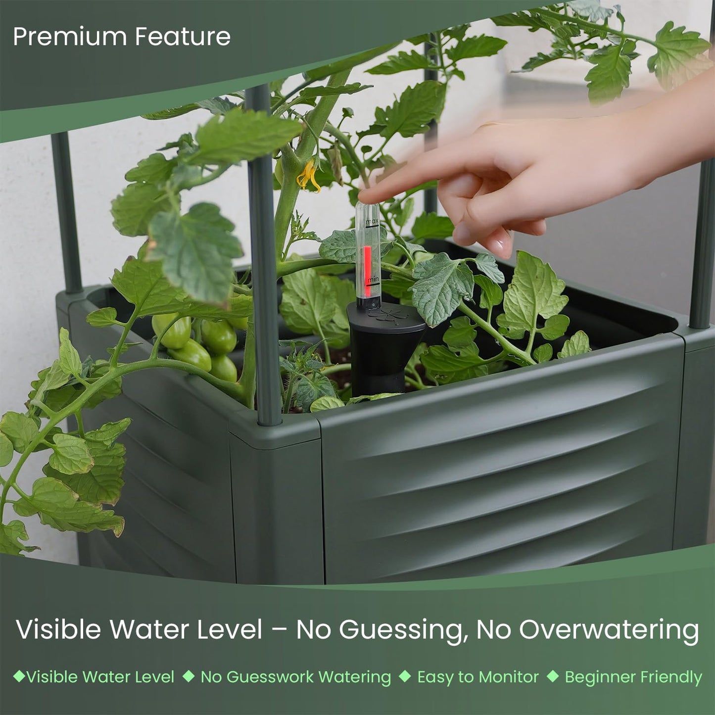 Tomato Planter Pot Tomato Box Raised Garden Bed 56.5" Tall Self-Watering and Water Indicator Planter for Tomato Outdoor Indoor Metal Trellis for Climbing Plants Large Reservoir-1 planter-not 2