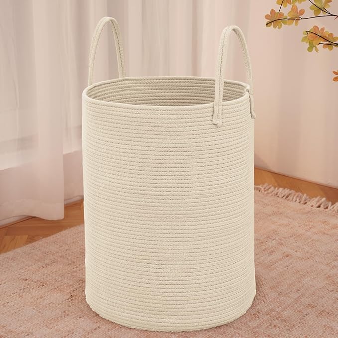 Large Woven Laundry Basket Hamper, 80L Cotton Rope Storage Bin