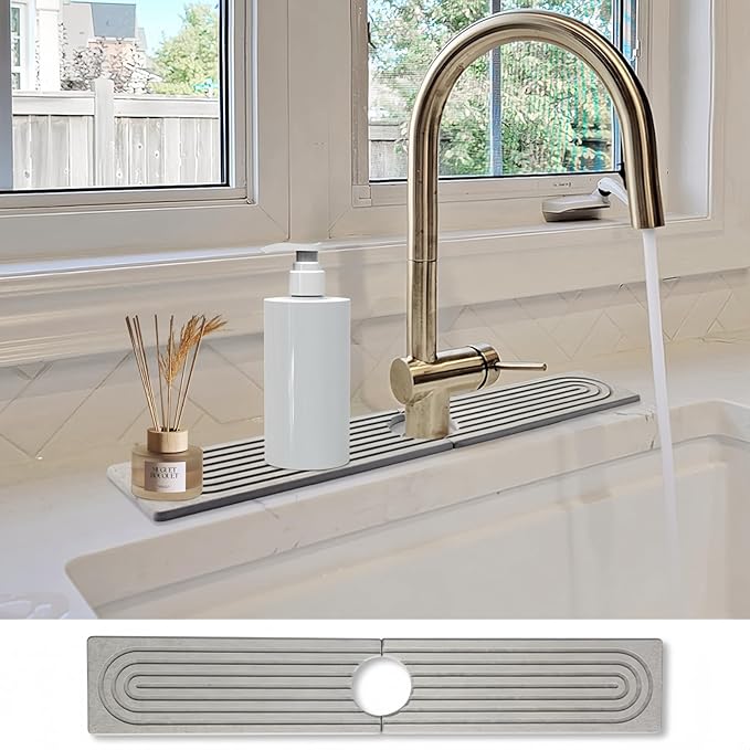 Stone Faucet Mat for Kitchen Sink- 15.6''x 3.9''Diatomite Fast-Drying Faucet Mat